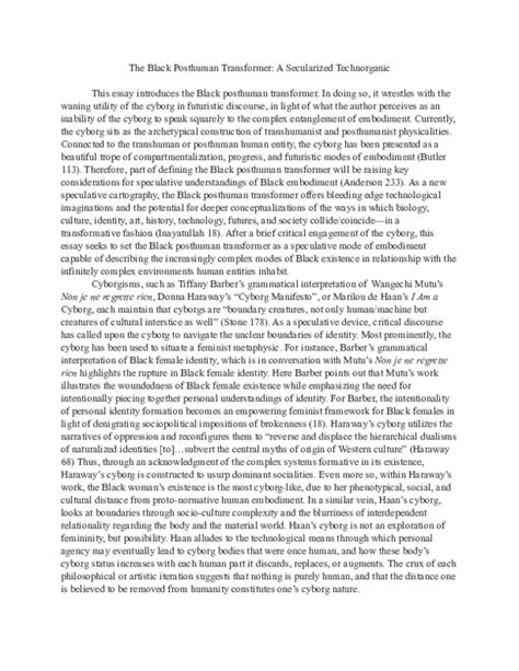 The Black Posthuman Transformer: A Secularized Technorganic.